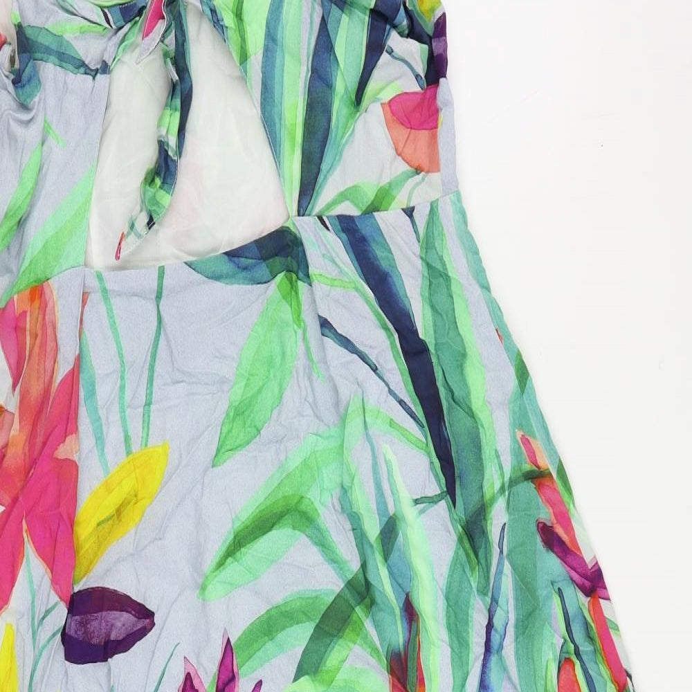Oliver Bonas Womens Multicoloured Geometric Viscose Tank Dress Size 14 V-Neck Zip - Cut Out