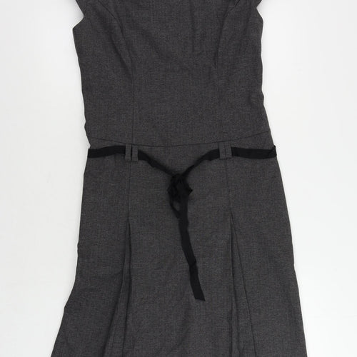 Cue Womens Grey Polyester A-Line Size 12 Boat Neck Zip - Pleated