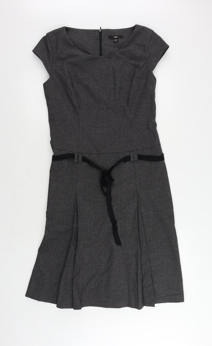 Cue Womens Grey Polyester A-Line Size 12 Boat Neck Zip - Pleated