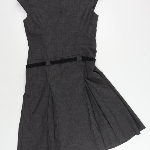 Cue Womens Grey Polyester A-Line Size 12 Boat Neck Zip - Pleated