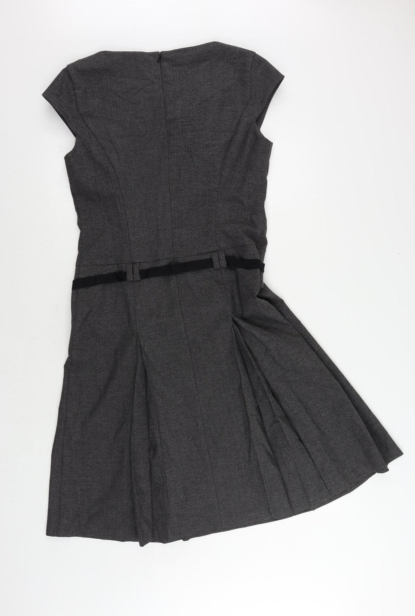 Cue Womens Grey Polyester A-Line Size 12 Boat Neck Zip - Pleated