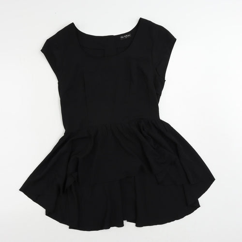 Miss Selfridge Womens Black Polyester Basic Blouse Size 10 Boat Neck - Peplum