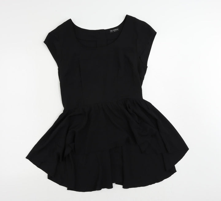 Miss Selfridge Womens Black Polyester Basic Blouse Size 10 Boat Neck - Peplum