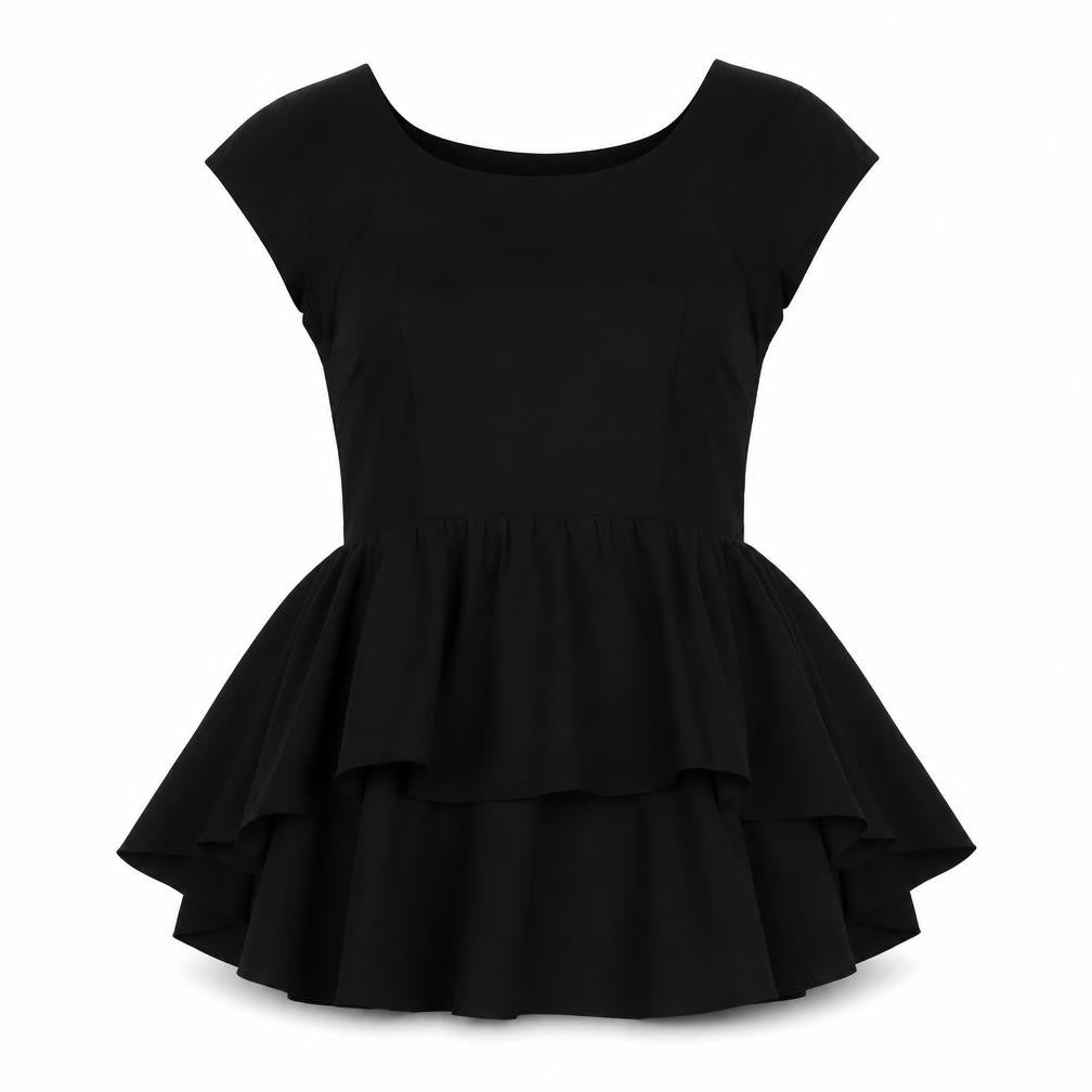 Front view of Miss Selfridge women’s black polyester basic blouse, size UK 10, boat neck - peplum