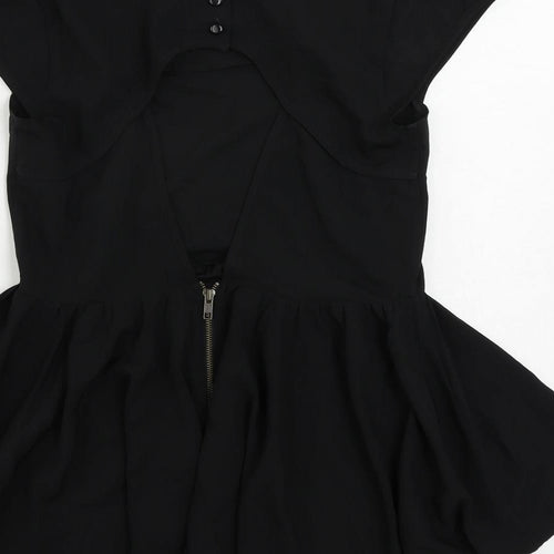 Miss Selfridge Womens Black Polyester Basic Blouse Size 10 Boat Neck - Peplum