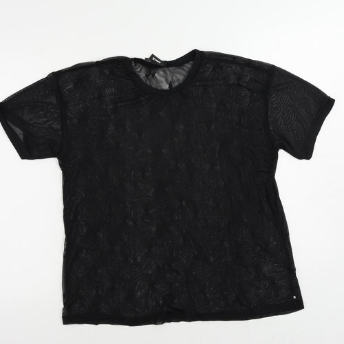 Hurley Womens Black Geometric Polyester Basic T-Shirt Size M Crew Neck - Sheer