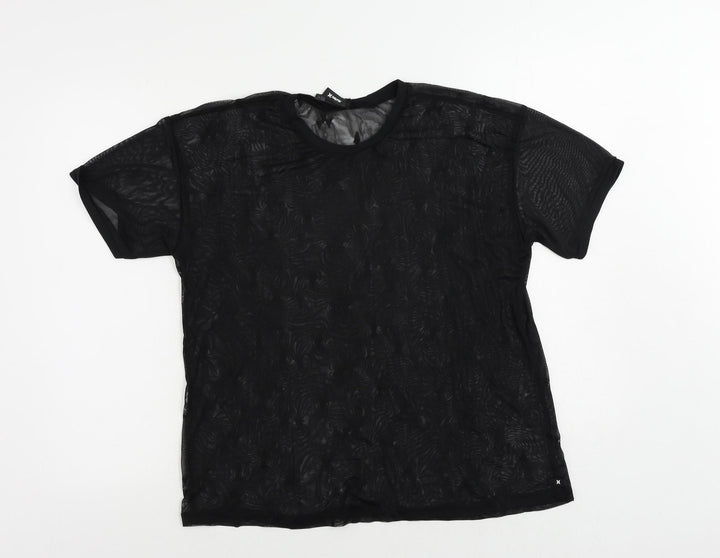 Hurley Womens Black Geometric Polyester Basic T-Shirt Size M Crew Neck - Sheer