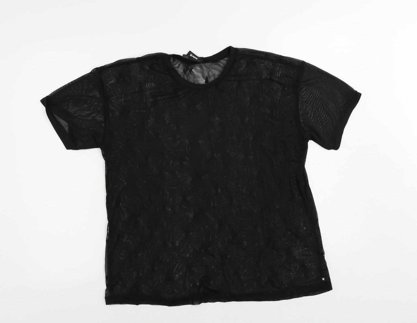 Hurley Womens Black Geometric Polyester Basic T-Shirt Size M Crew Neck - Sheer