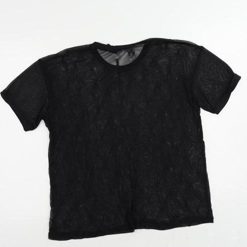 Hurley Womens Black Geometric Polyester Basic T-Shirt Size M Crew Neck - Sheer