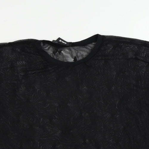 Hurley Womens Black Geometric Polyester Basic T-Shirt Size M Crew Neck - Sheer