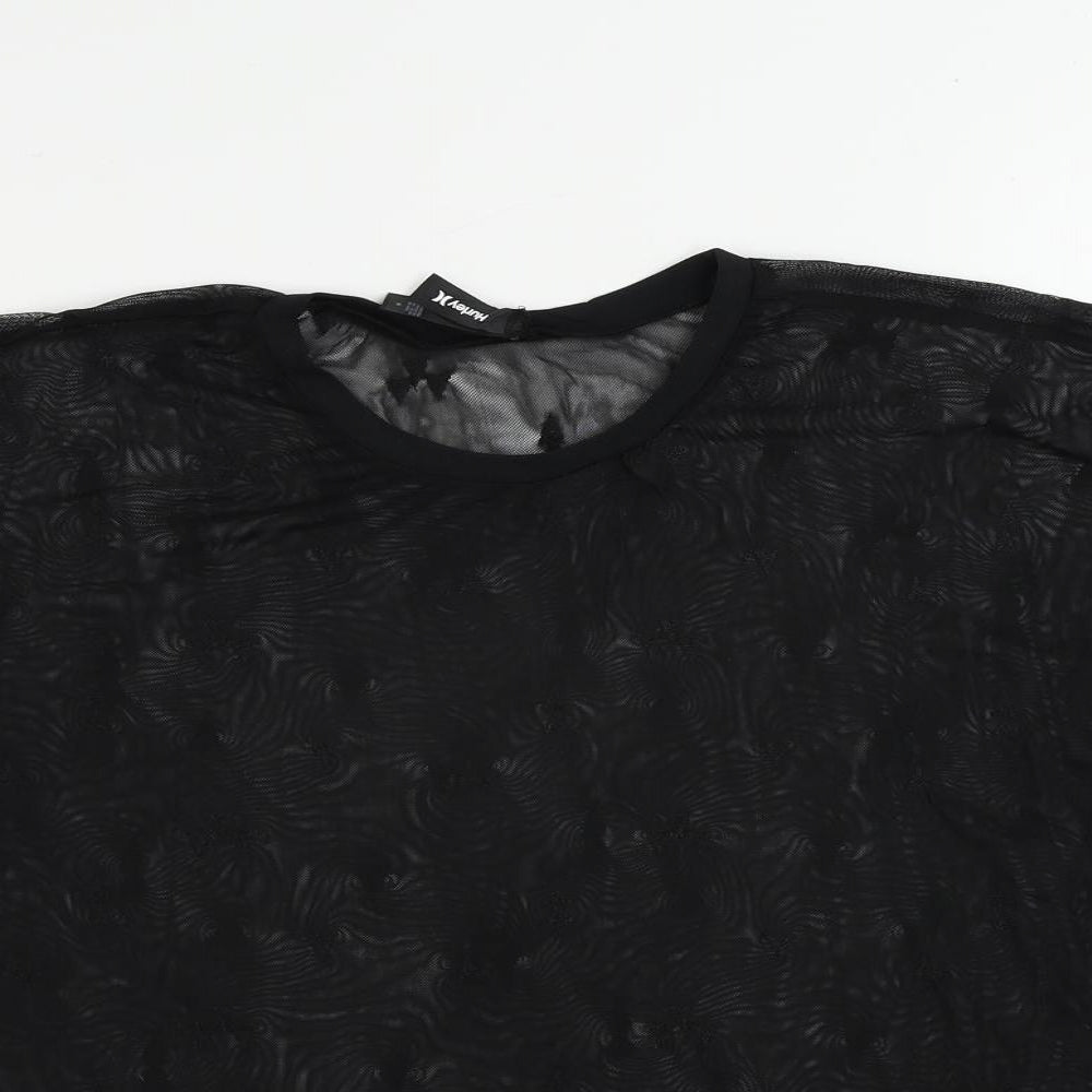 Hurley Womens Black Geometric Polyester Basic T-Shirt Size M Crew Neck - Sheer