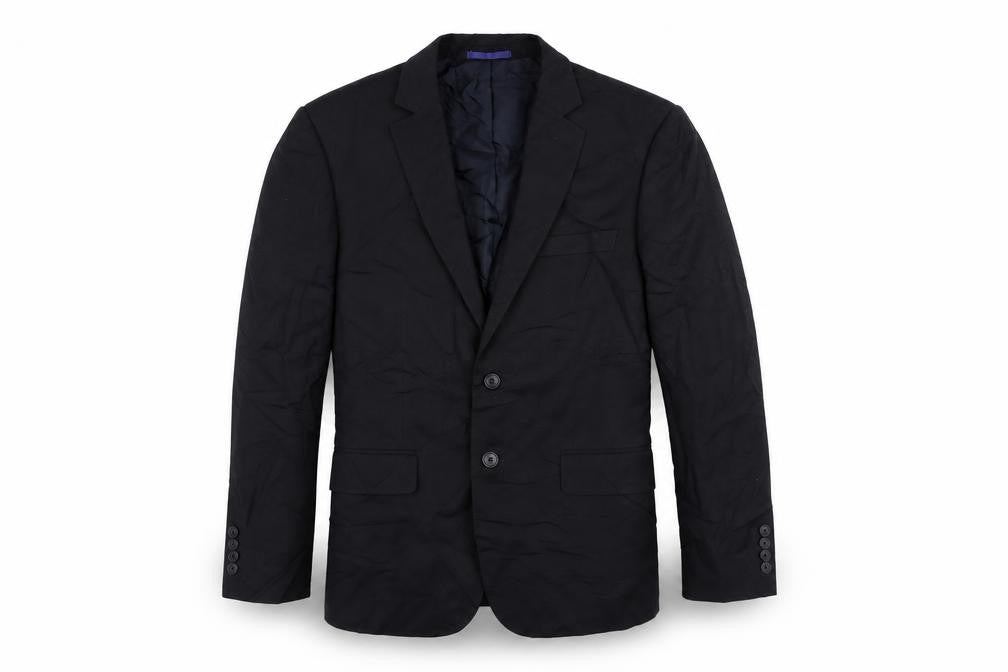 Front view of Marks & Spencer men’s black polyester jacket suit jacket, size 40, regular