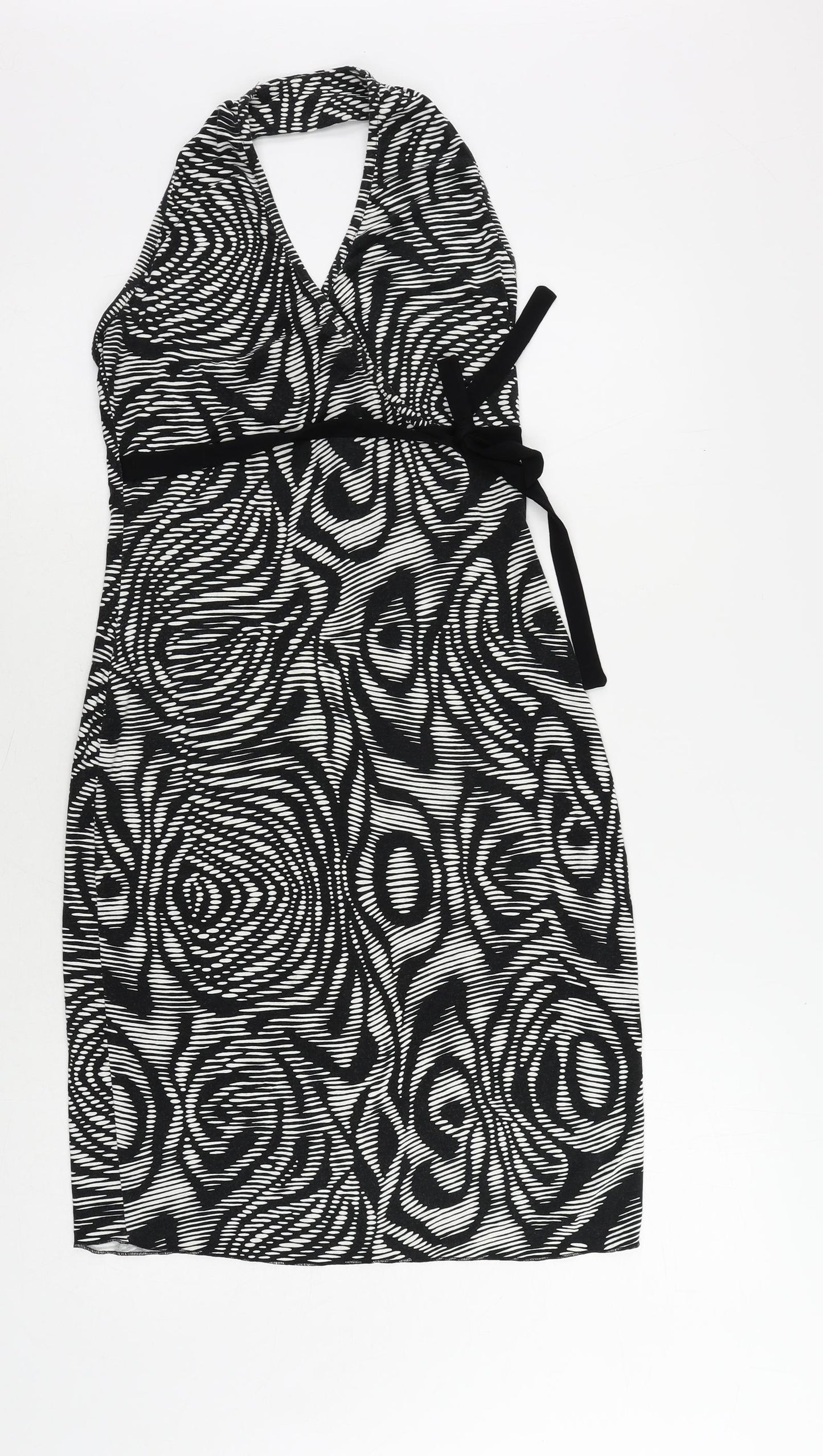 Spirit Womens Black Geometric Viscose Pencil Dress Size 10 Halter Pullover