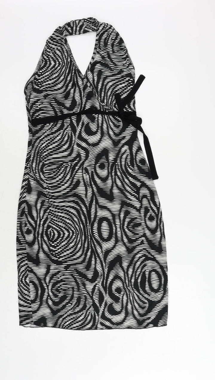 Spirit Womens Black Geometric Viscose Pencil Dress Size 10 Halter Pullover