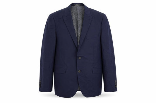 Front view of Marks & Spencer men’s blue polyester jacket suit jacket, size 44, regular