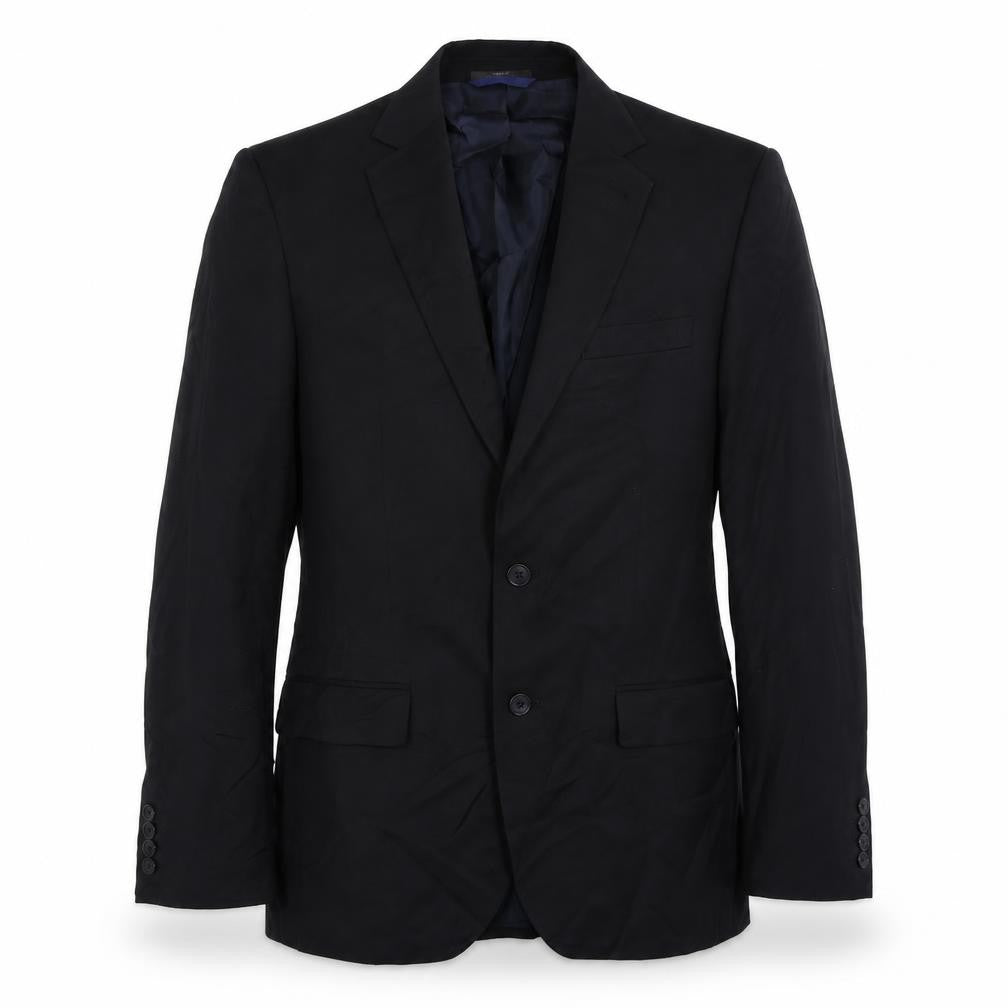 Front view of Marks & Spencer men’s black polyester jacket suit jacket, size 38, regular