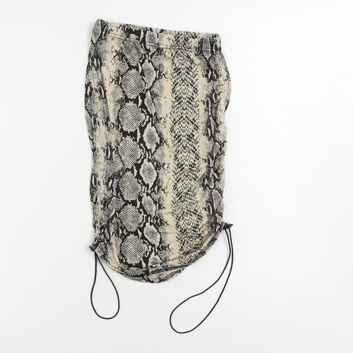 PRETTYLITTLETHING Womens Beige Animal Print Polyester Mini Skirt Size 6 - Ruched Sides