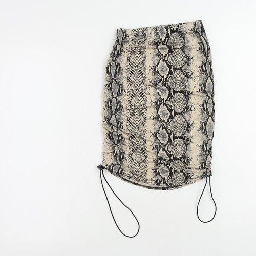 PRETTYLITTLETHING Womens Beige Animal Print Polyester Mini Skirt Size 6 - Ruched Sides