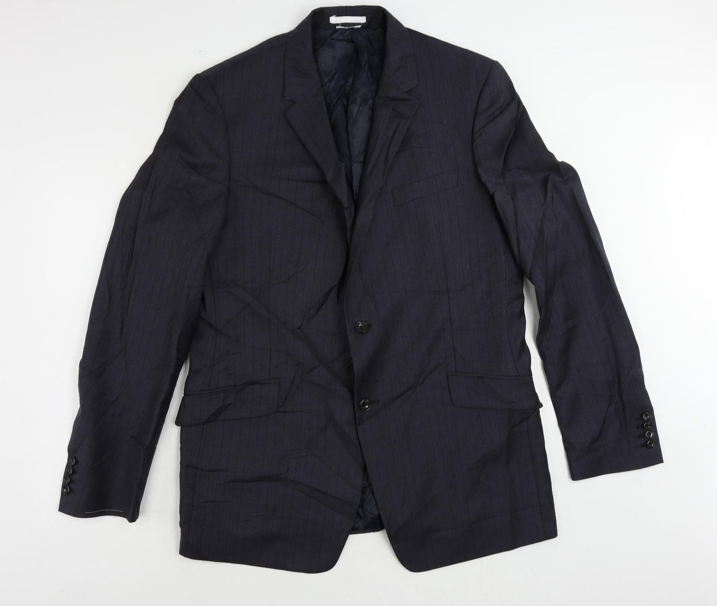 Marks and Spencer Mens Blue Striped Polyacrylate Fibre Jacket Suit Jacket Size 44 Regular