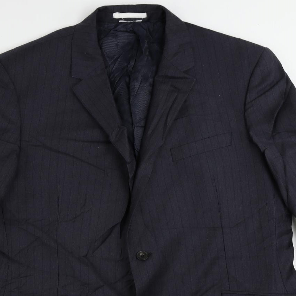 Marks and Spencer Mens Blue Striped Polyacrylate Fibre Jacket Suit Jacket Size 44 Regular