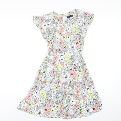 Marks and Spencer Womens Multicoloured Floral Viscose A-Line Size 8 Round Neck Button