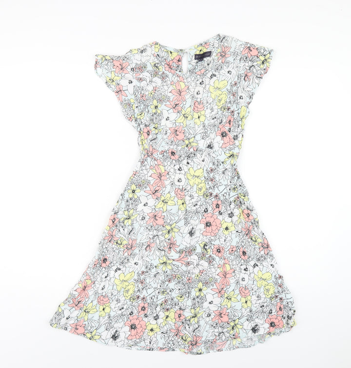 Marks and Spencer Womens Multicoloured Floral Viscose A-Line Size 8 Round Neck Button