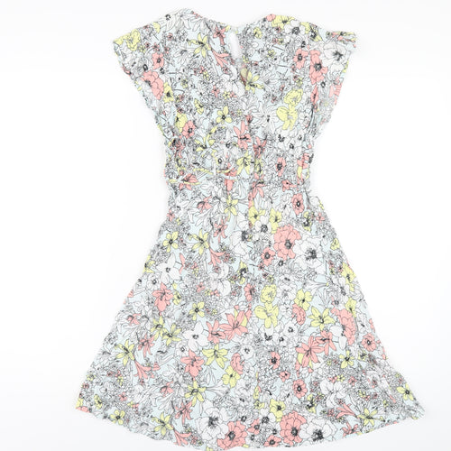 Marks and Spencer Womens Multicoloured Floral Viscose A-Line Size 8 Round Neck Button