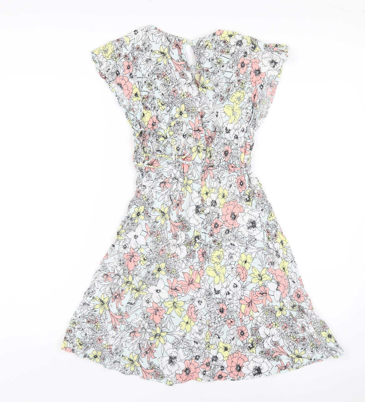 Marks and Spencer Womens Multicoloured Floral Viscose A-Line Size 8 Round Neck Button