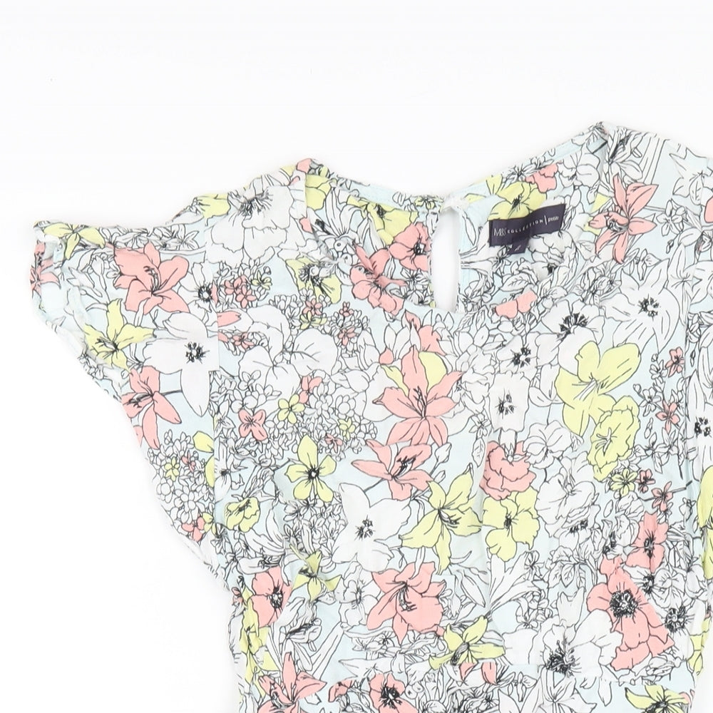 Marks and Spencer Womens Multicoloured Floral Viscose A-Line Size 8 Round Neck Button