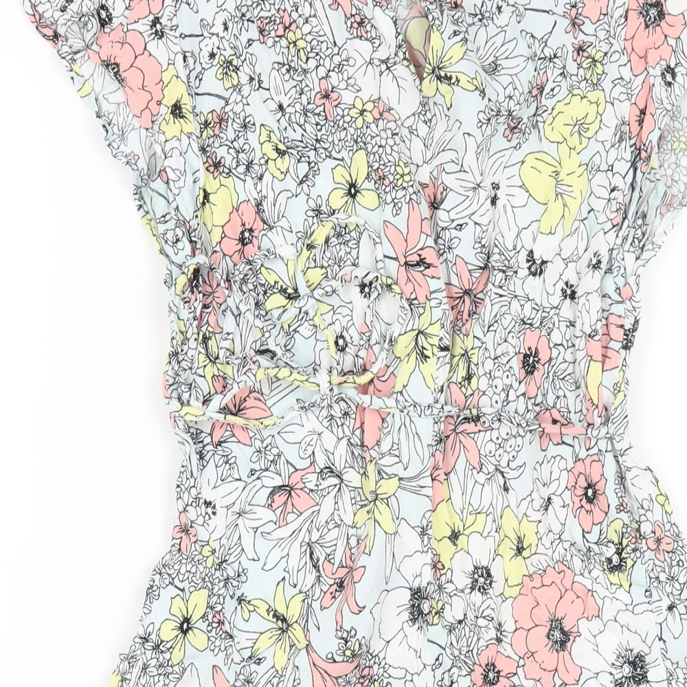 Marks and Spencer Womens Multicoloured Floral Viscose A-Line Size 8 Round Neck Button