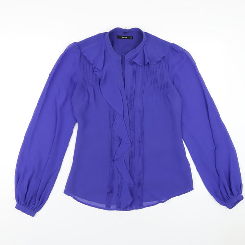 Oasis Womens Blue Polyester Basic Button-Up Size 8 V-Neck