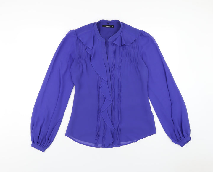 Oasis Womens Blue Polyester Basic Button-Up Size 8 V-Neck