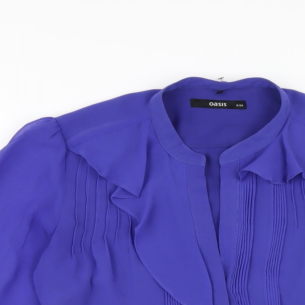 Oasis Womens Blue Polyester Basic Button-Up Size 8 V-Neck