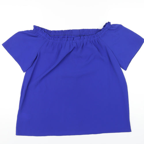 Dorothy Perkins Womens Blue Polyester Basic T-Shirt Size 12 Off the Shoulder