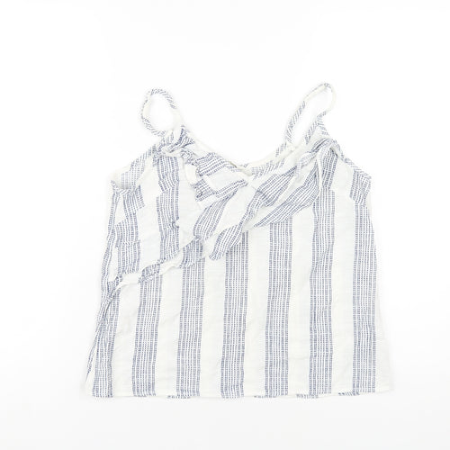 H&M Womens White Striped Cotton Camisole T-Shirt Size 10 V-Neck