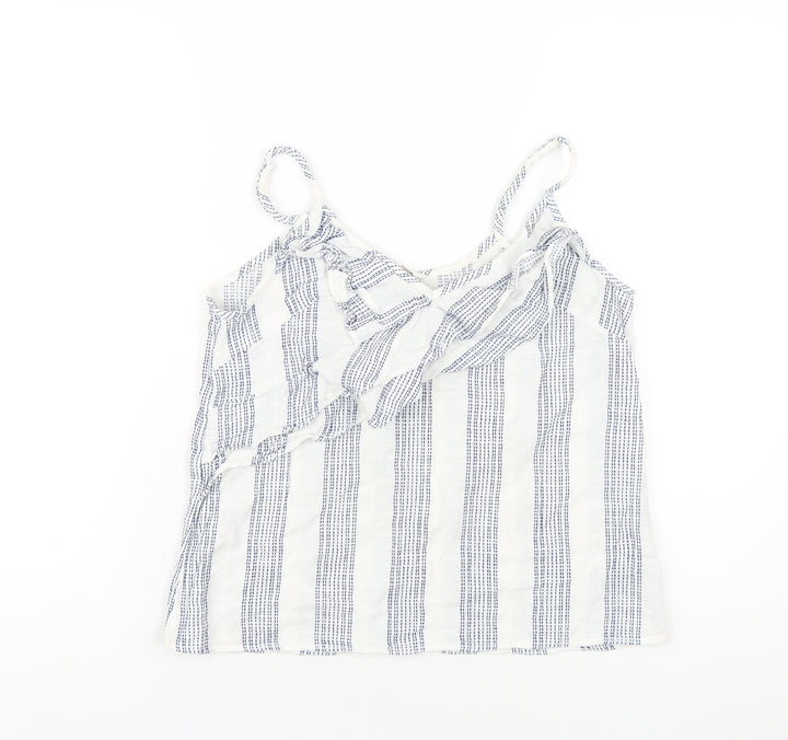 H&M Womens White Striped Cotton Camisole T-Shirt Size 10 V-Neck