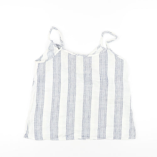 H&M Womens White Striped Cotton Camisole T-Shirt Size 10 V-Neck