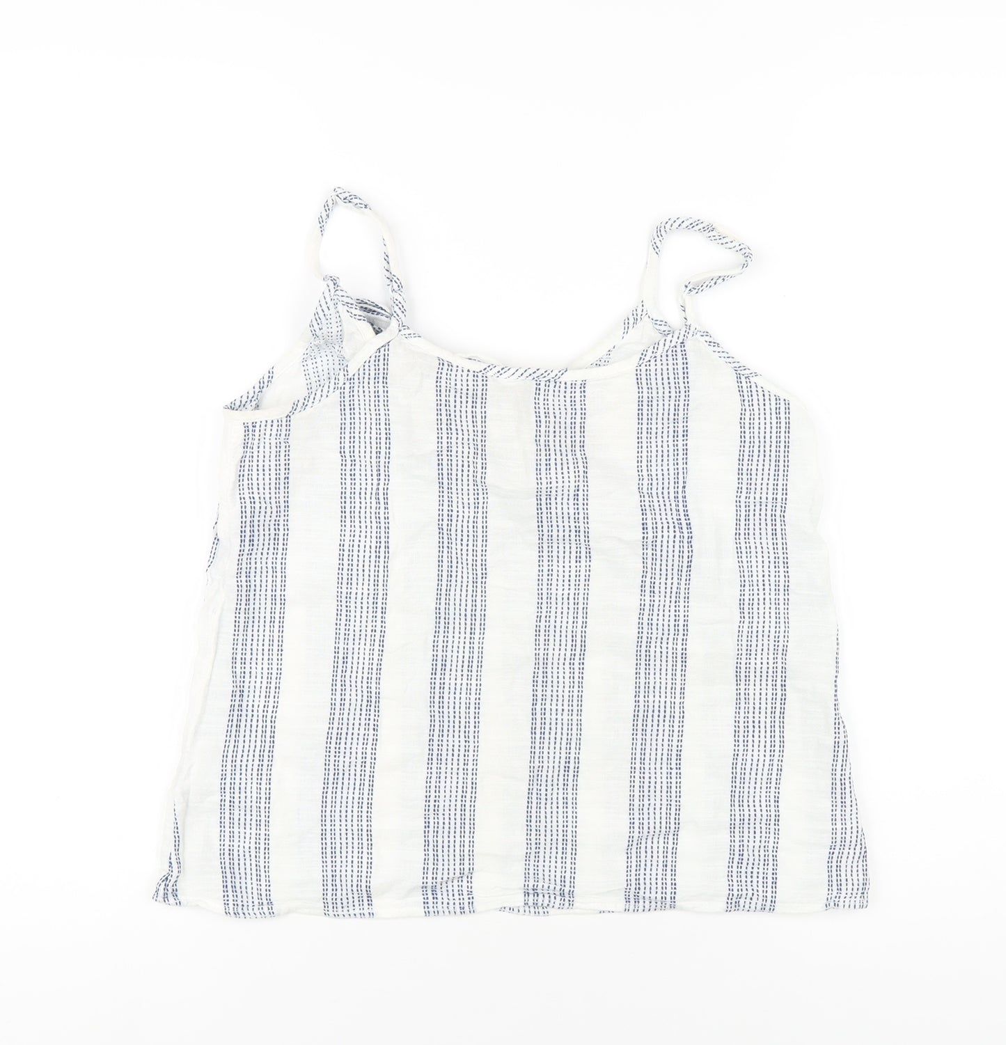 H&M Womens White Striped Cotton Camisole T-Shirt Size 10 V-Neck