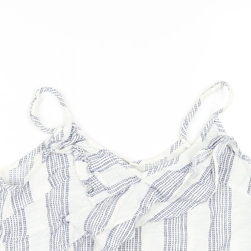 H&M Womens White Striped Cotton Camisole T-Shirt Size 10 V-Neck