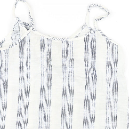 H&M Womens White Striped Cotton Camisole T-Shirt Size 10 V-Neck