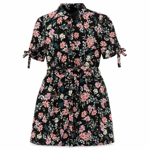 Miss Selfridge Womens Black Floral Polyester Shirt Dress Size 10 Collared Button