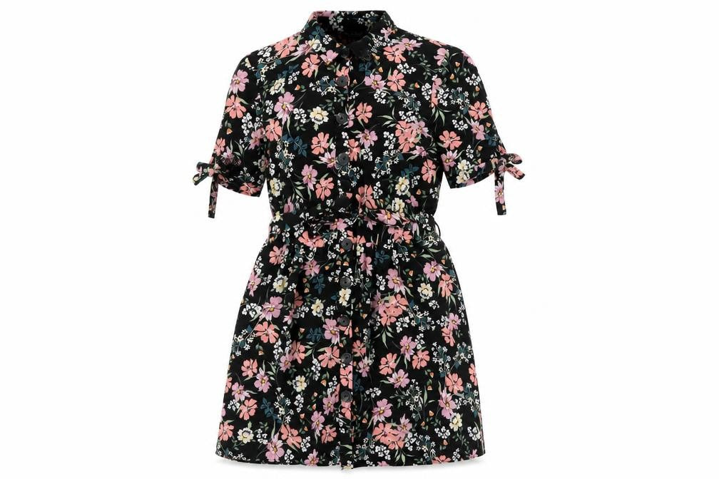 Miss Selfridge Womens Black Floral Polyester Shirt Dress Size 10 Collared Button