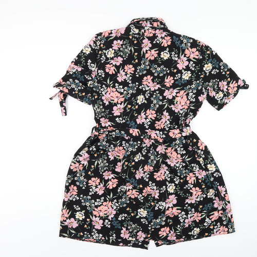 Miss Selfridge Womens Black Floral Polyester Shirt Dress Size 10 Collared Button