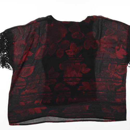 NEXT Womens Red Floral Polyester Basic T-Shirt Size 12 Round Neck - Beaded Neckline Tassled Sleeve