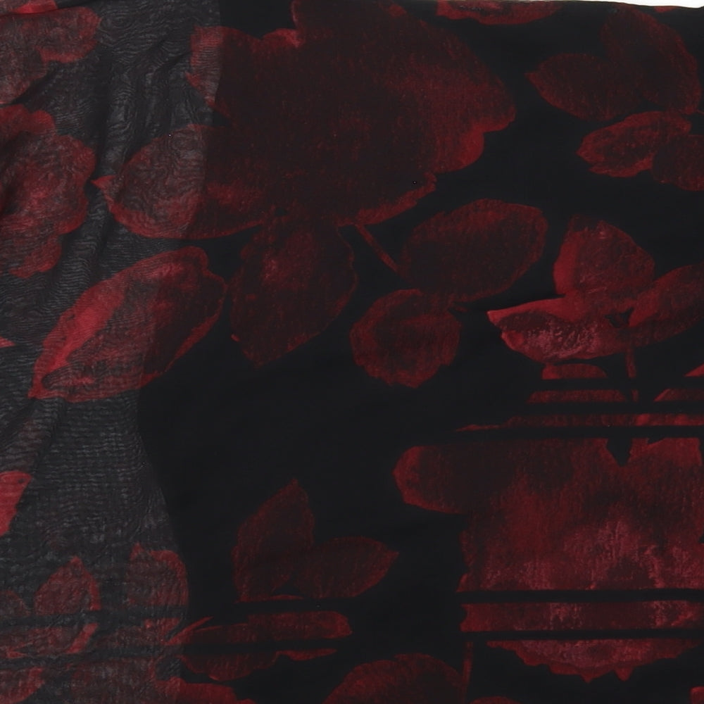 NEXT Womens Red Floral Polyester Basic T-Shirt Size 12 Round Neck - Beaded Neckline Tassled Sleeve
