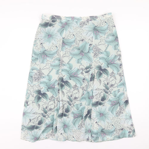 Debenhams Womens Green Floral Polyester A-Line Skirt Size 16 Zip