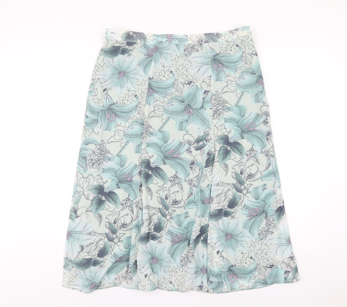 Debenhams Womens Green Floral Polyester A-Line Skirt Size 16 Zip