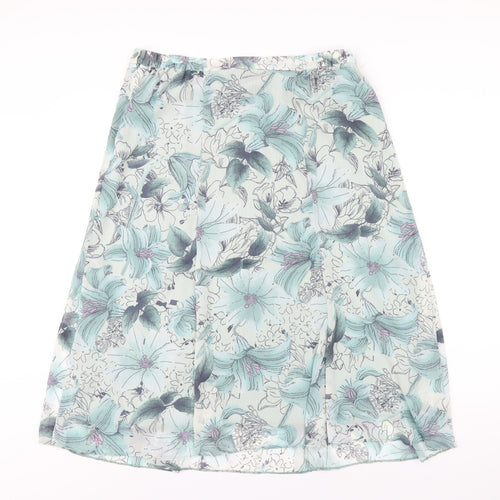 Debenhams Womens Green Floral Polyester A-Line Skirt Size 16 Zip