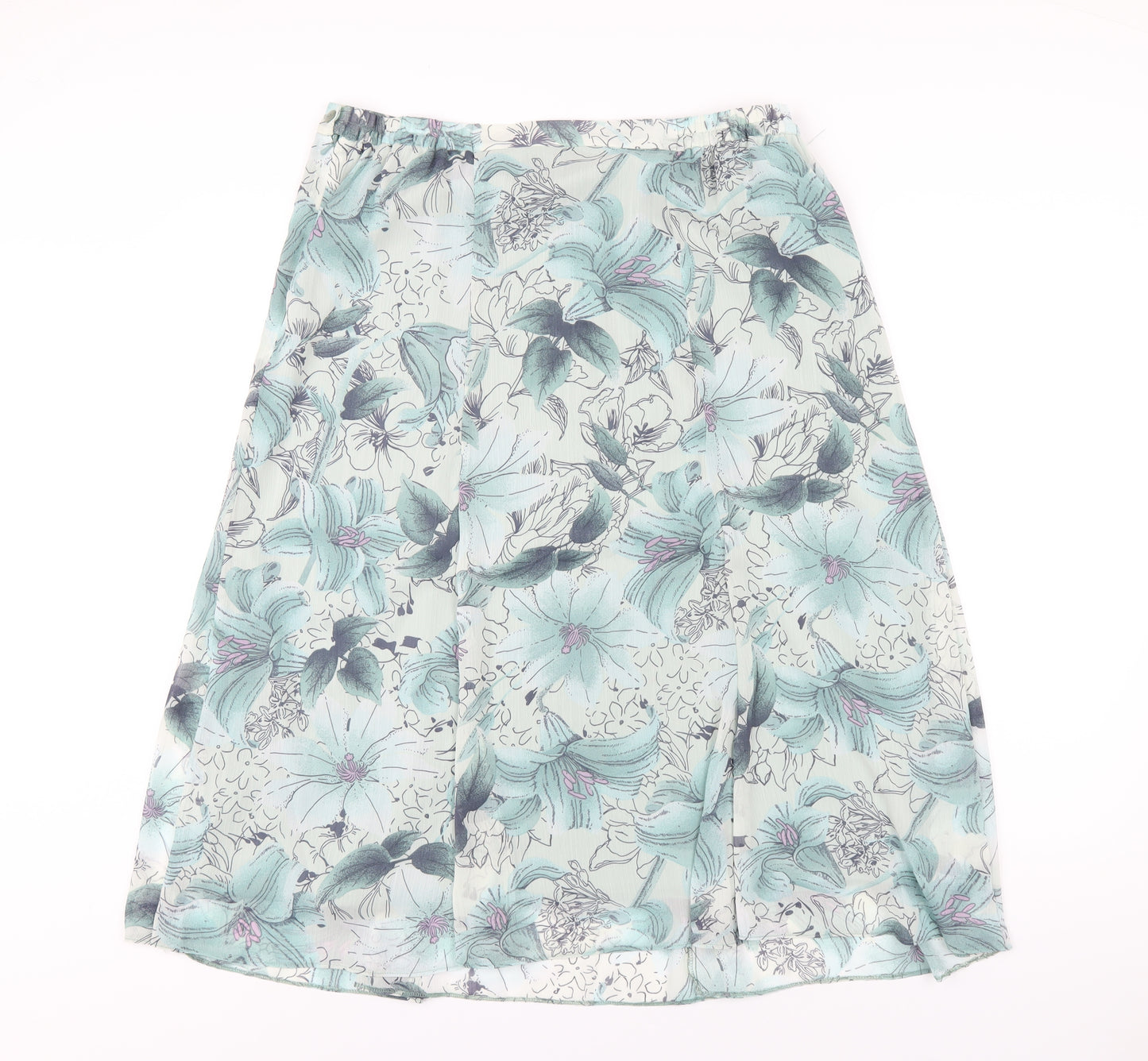 Debenhams Womens Green Floral Polyester A-Line Skirt Size 16 Zip