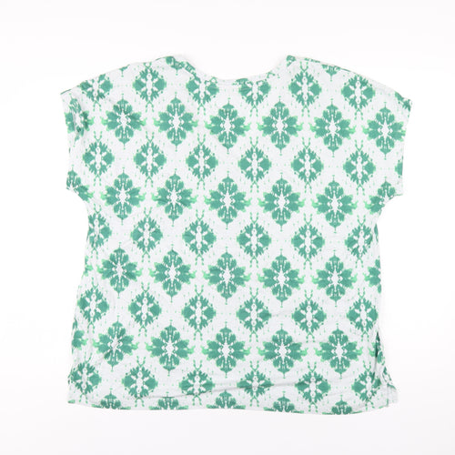 Marks and Spencer Womens Green Geometric Cotton Basic T-Shirt Size 16 V-Neck